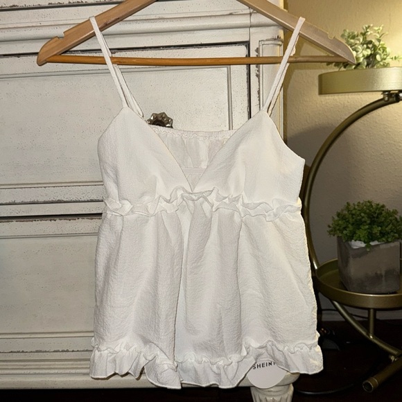 SHEIN Tops - SHEIN WYWH Solid Frill Trim Cami top daints girls shirt White ruffles strappy XS